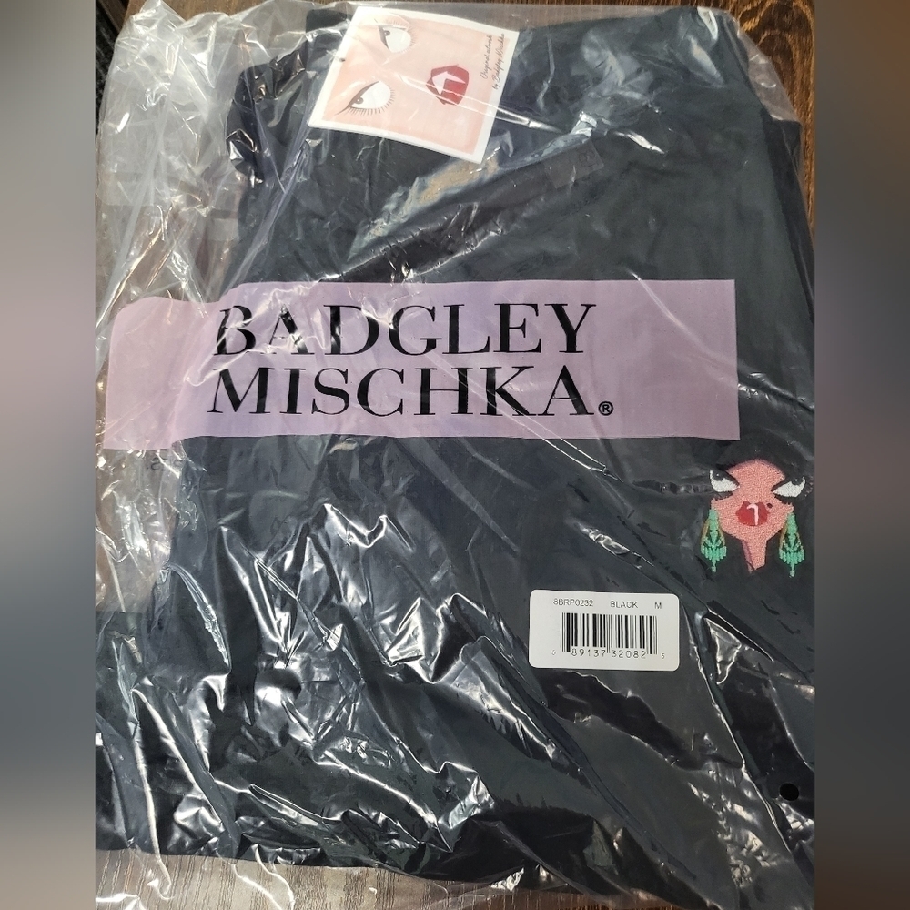 NWT Badgley Mischka Embroidered Logo Design French Terry Pull On Jogger Pants - Picture 2 of 6
